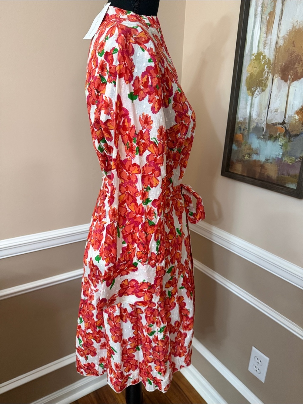 Red Floral Tie-Waist Mini Dress - Picture 9 of 13